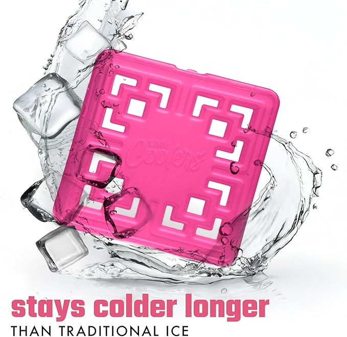 Cool Coolers Large Fashion Ice by Fit + Fresh, 3pk Ice Blocks for Lunchboxes, Freezer Packs for Coolers, Hot Pink
