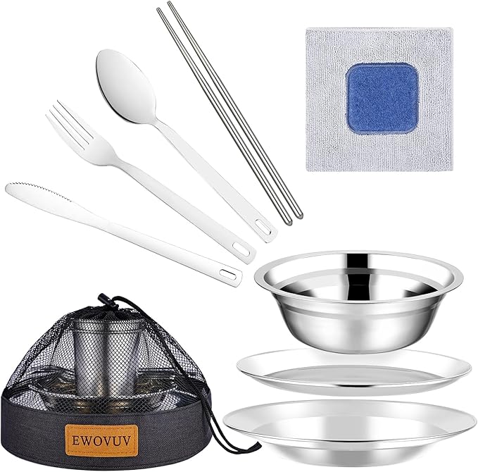 Camping Mess Kit - for Camping 1 to 2 Person boy Scout Camp Dishes Camping Cooking Utensils Accessories Plates Dinnerware Set Outdoor
