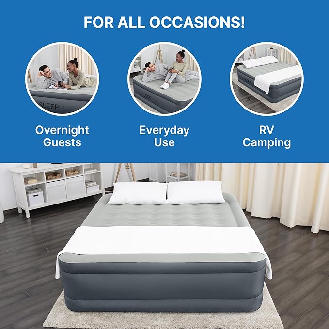 SleepLux Durable Inflatable Air Mattress with Built-in Pump, Pillow and USB Charger