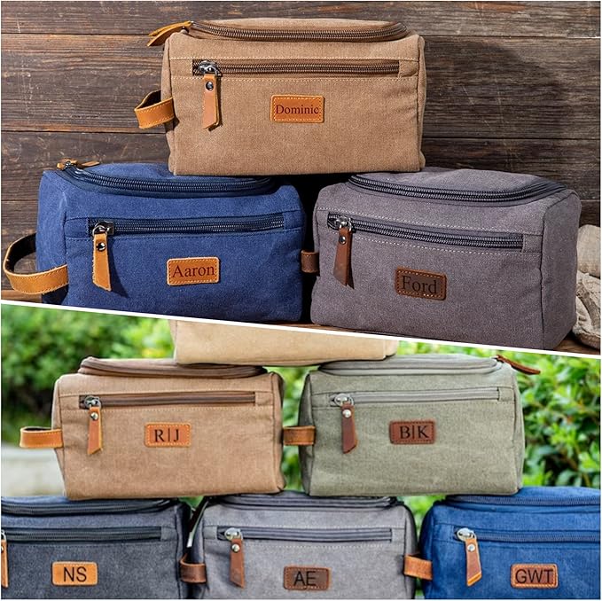 HiPeep Personalized Mens Travel Toiletry Bag Canvas Cosmetic Case Makeup Organizer Shower Toiletries Shaving Bag Hanging Dopp Kit Husband Boyfriend Gifts (Canvas)