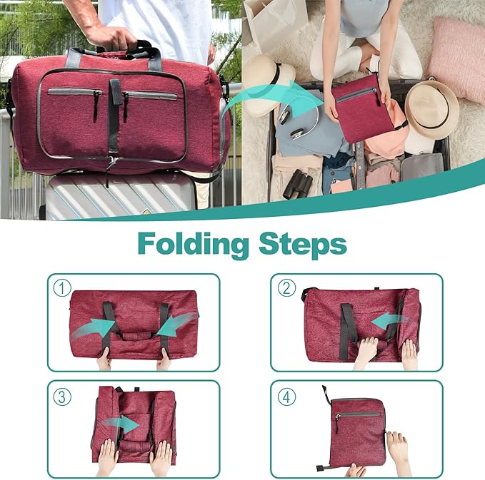 Dimayar 115L Travel Duffle Bag for Men Women - Foldable Duffel Bag with Shoes Compartment - Overnight Bags Waterproof & Tear Resistant(Red)