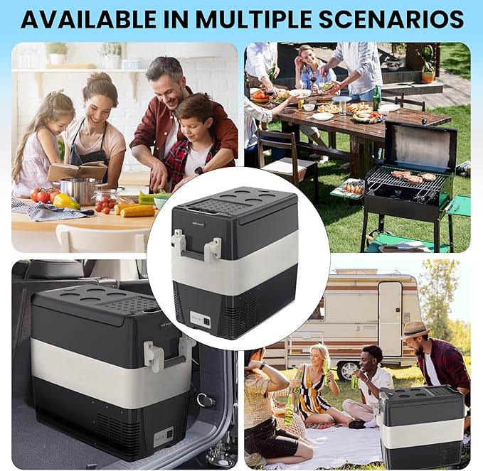 12 Volt Refrigerator, 53QT(50L) Electric Cooler, Portable 12V/24V DC 110-240V AC, 12V Fridge 0℉~50℉, 12V Car Refrigerator with Basket for Travel, Truck, Boat, Camping
