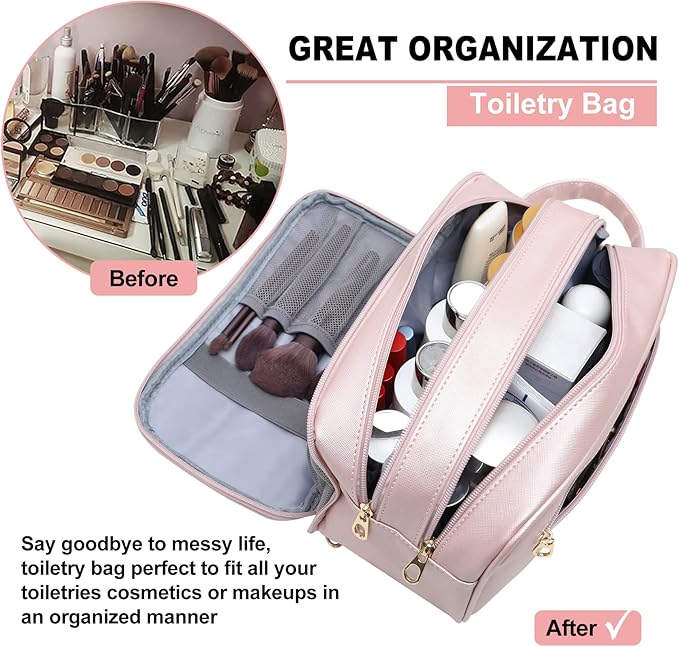 Makeup Bag for Women, Water Resistant Toiletry Bag for Travel Essentials, Dorm Room Essentials for Girl, Toiletry Organizer Dopp Kit for Toiletries Accessories, Mother's Day Graduation Gifts for Her