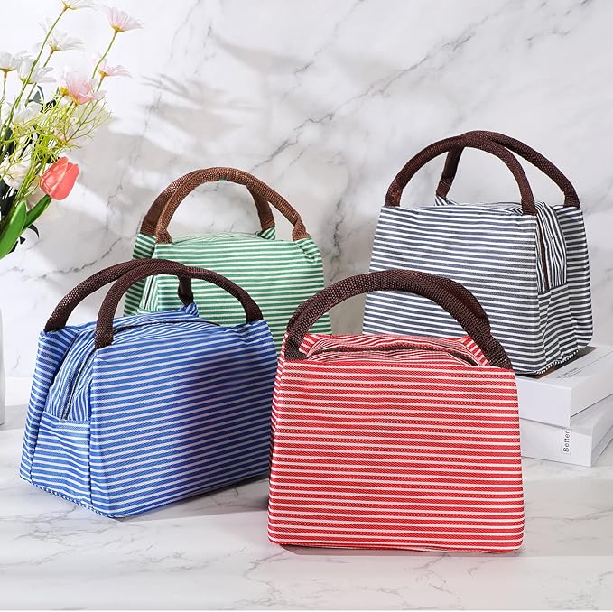 Nuogo 12 Pieces Insulated Lunch Bag Reusable Box Thermal Lunch Leakproof Tote Bag for Women Men Office School Work Picnic Beach Fishing
