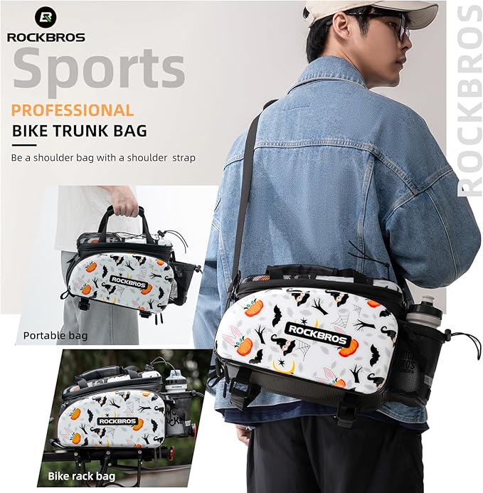 ROCKBROS Bike Rack Bag Trunk Waterproof Bike Bags for Bicycle Rear Rack EVA Hard Shell Bicycle Rear Seat Cargo Pack Pannier 35L White