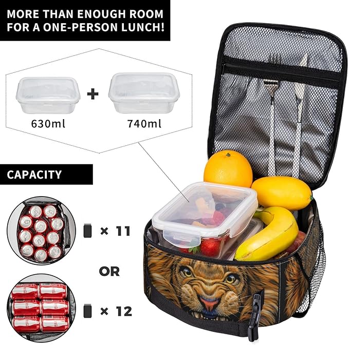 Lion Lunch Box Reusable Insulated Totes Lunch Bag Thermal Cooler For Boy Girls School Men Women Beach Picnic Travel