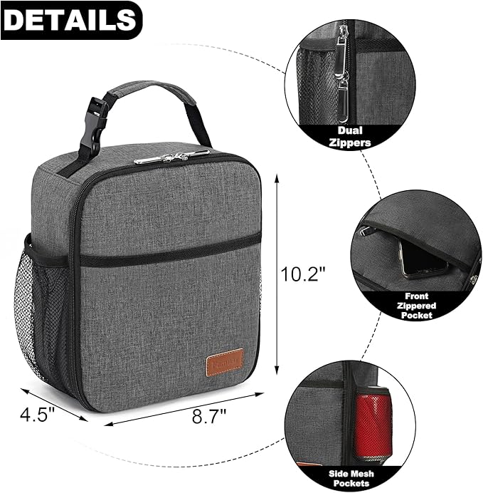 Femuar Lunch Box for Men Women Adults, Small Lunchbox for Work Picnic - Reusable Lunch bag Portable Lunch tote, Charcoal Grey