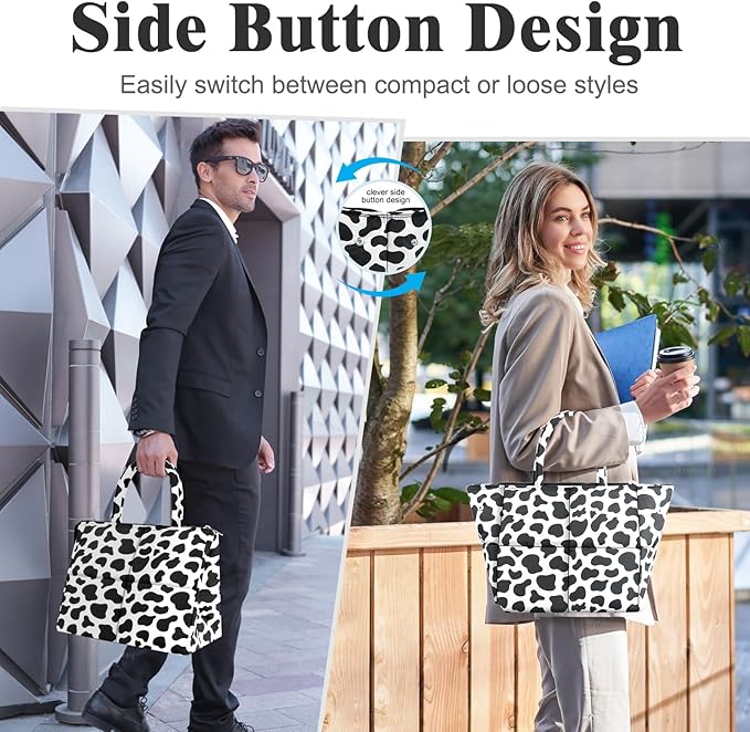 Coobiiya Stylish Quilted Puffer Lunch Box Lunch Bag for Women Men, Ultralight Thickened Leakproof Lunch Cooler Tote, Adult Small Cute Reusable Insulated Lunch Box for Work, Office, Travel (Cow)