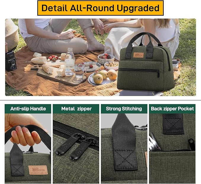 HOMESPON Insulated Lunch Bag for Women Men Lunch Box Cooler Lunch Tote for Work Picnic (Green)