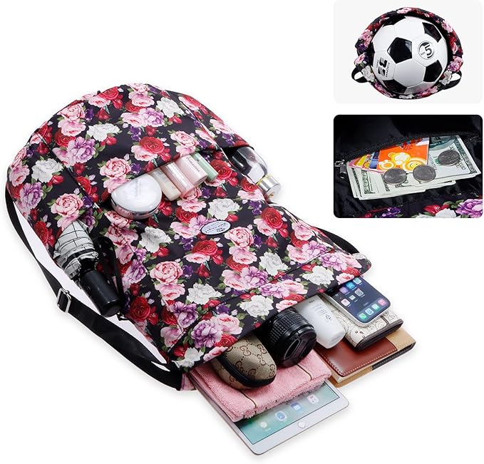 HUA ANGEL Floral Print Drawstring Bag - Lightweight Waterproof Cinch Sackpack with Side Pocket for Men & Women Travel Gym Bag