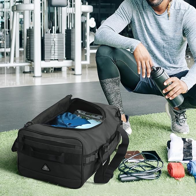 Haimont Gym Duffel Backpack Bag for Men Large Sports Duffle Bags with Backpack Straps for Hiking Travel Weekender Workout, 40L, Black