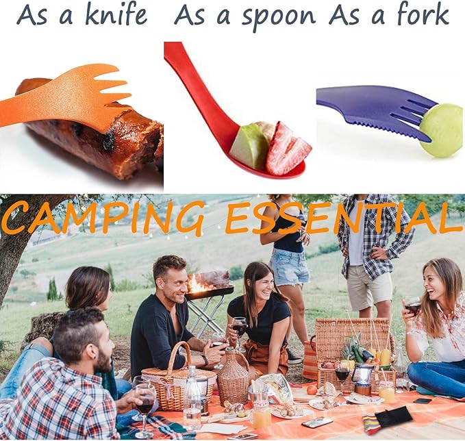 36 Pack Sporks - Spoon, Durable & BPA Free Tritan Sporks, Spoon Fork & Knife Combo Utensils with Portable Strong Waterproof Bag and Stainless Multifunctional Bottle Opener for Camping Outdoor, 6 Color