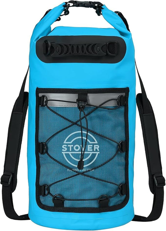 STOVER 5/10/25/30/40/55L Waterproof Dry Backpack- Medium Floating Dry Bag for Kayaking, Travel, Tubing, Hiking, Fishing, Camping, Motorcycles & the Beach, Heavy-Duty Roll Top Men/Women (Blue)