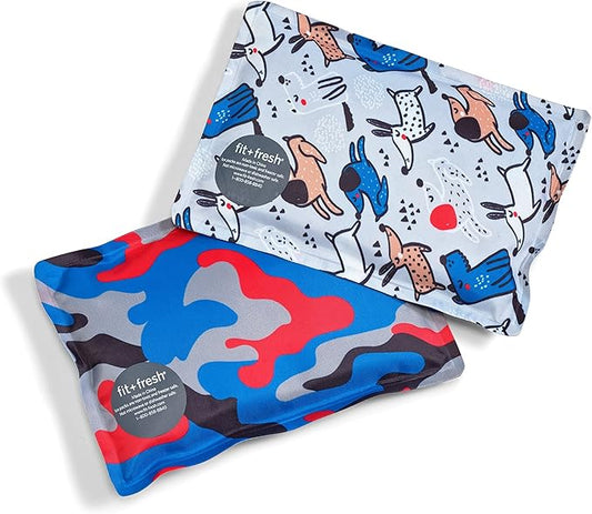 Cool Coolers by Fit & Fresh 2 Pack Soft Ice, Flexible Stretch Nylon Reusable Ice Packs for Lunch Boxes & Coolers, Happy Dogs