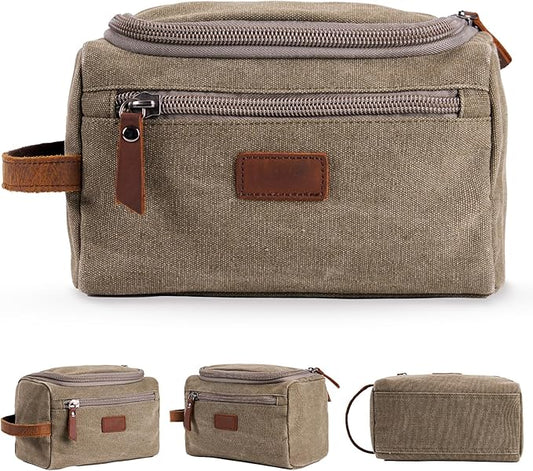 Travel Toiletry Bag for Men, Large Water-resistant Shaving Bag Toiletries Organizer, Canvas Dopp Kit, Multi-functional and Stylish, Bathroom Dopp Kit Shaving, Ideal for Travel, Camping, Gym- Green