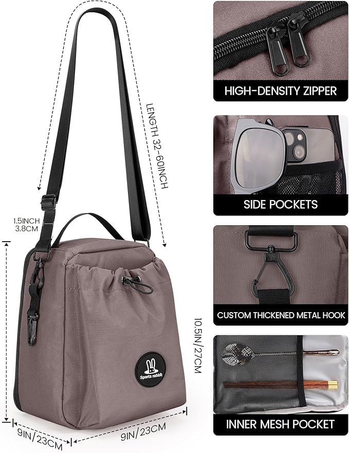 Sports rabbit Insulated Lunch Bag for Men–Compatible with 30/40OZ Handle & Straight Bottles–Leakproof Cooler Tote, Wax-Coated Oxford, Adjustable Strap–Perfect for Work, Travel, Picnics (Coffee Brown)