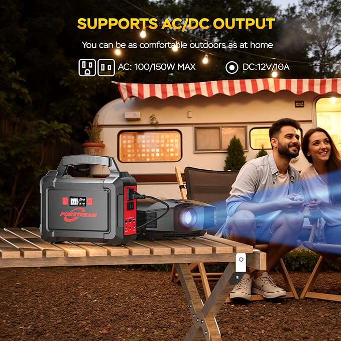 POWSTREAM Solar Powered Generator 167Wh Portable Power Station with Solar Panel 30W Included, 100W Power Bank with AC Outlet QC3.0 for Camping Boat Trip Hunting Outdoor Adventures Emergency Backup