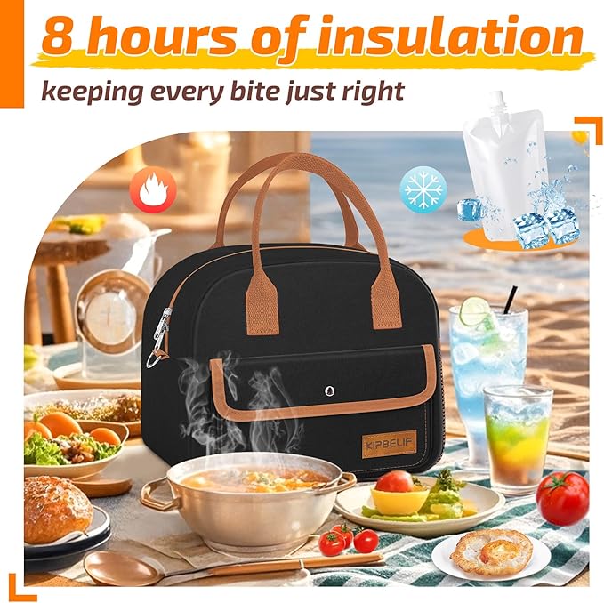 KIPBELIF Cute & Roomy Adult Lunch Box for Women – Stylish Insulated Lunch Bag with Cooling Pack, Shoulder Strap, Multi-Pockets for Work, Picnic, and Travel (Standard Size)