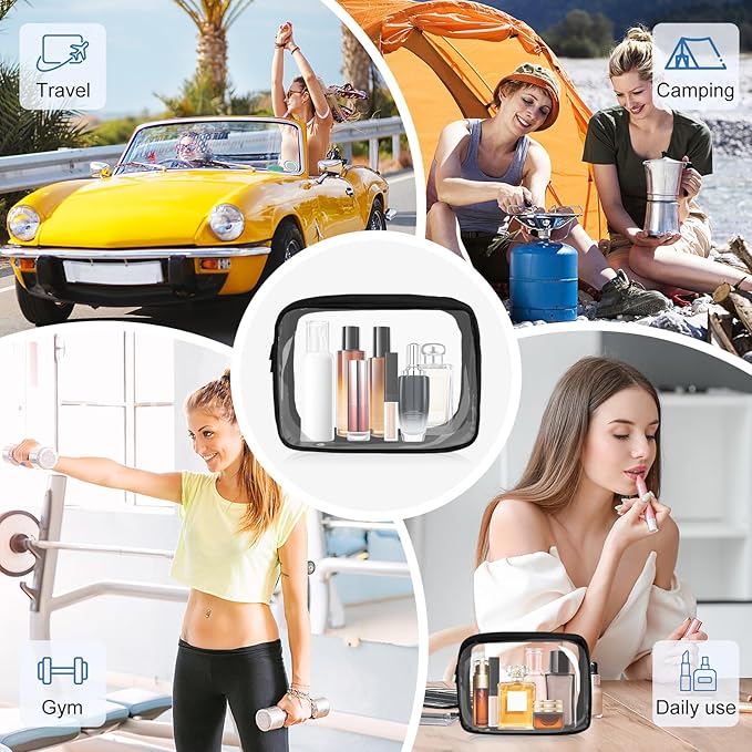 Moyad TSA Approved Clear Toiletry Bag, 1 Pack Quart Size 3-1-1 Liquids Pouch for Travel, Transparent Makeup & Cosmetic Organizer for Women Men, Black