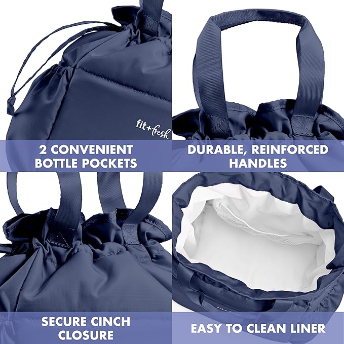 Fit & Fresh Lunch Bag For Women, Insulated Womens Lunch Bag For Work, Stain-Resistant Large Lunch Box For Women With Containers, Cinch Closure Cromwell Bag, Navy