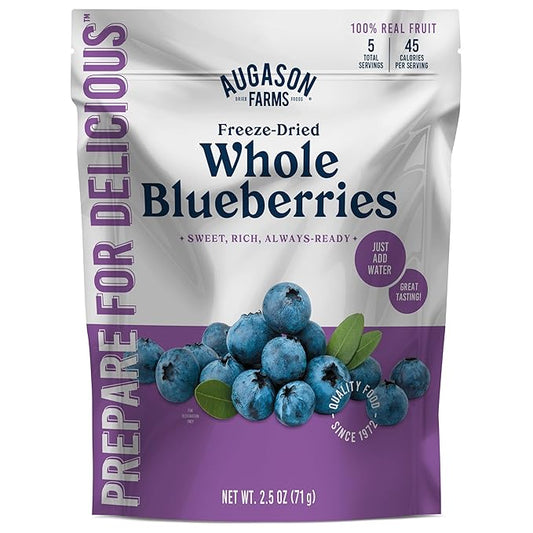 Augason Farms Freeze Dried Whole Blueberries Resealable Pouch, Emergency Food Supply, Everyday Meals, 5 Servings