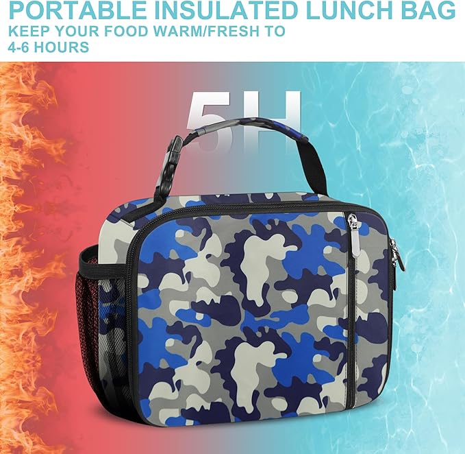esouler Lunch Box Kids Insulated Lunch Bag for Boys & Girls Durable Children Lunchbox for School with Water Bottle Holder-Camouflage