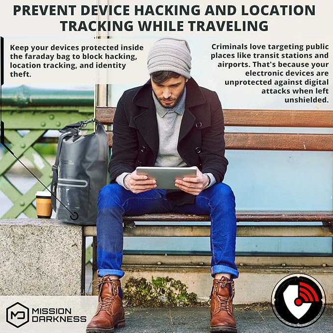 Mission Darkness Dry Shield Faraday Tote 15L // Waterproof Dry Bag for Electronic Device Security & Transport // Signal Blocking, Anti-Tracking, EMP & CME Shield, Data Privacy for Mobile Devices