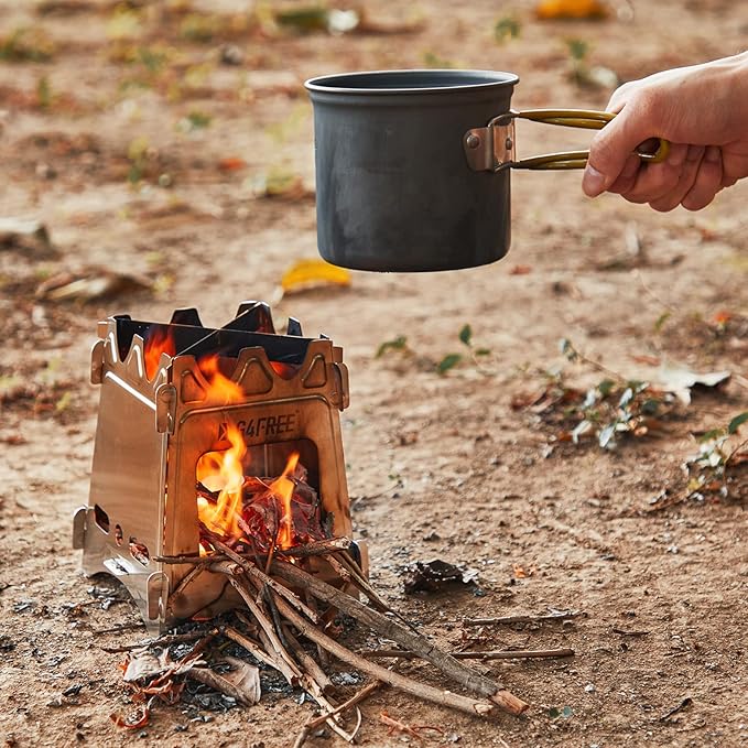 G4Free Camping Stove, Portable Wood Stove with Folding Stainless Steel, Pocket Backpacking Stove Outdoor Camping Hiking Traveling BBQ