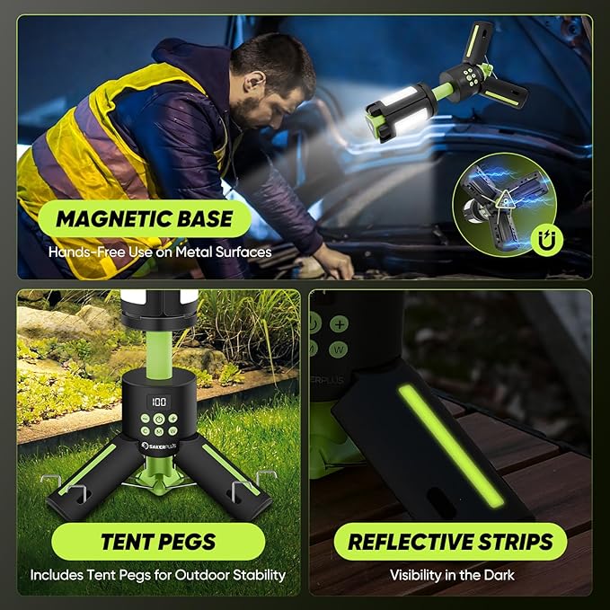 Telescopic Camping Lights with Stand, 5000LM Rechargeable LED Flashlight, 9 Color Modes, Collapsible Tent Lantern with Reflective Strips, Magnetic Base for Power Outages, Camping & Emergency