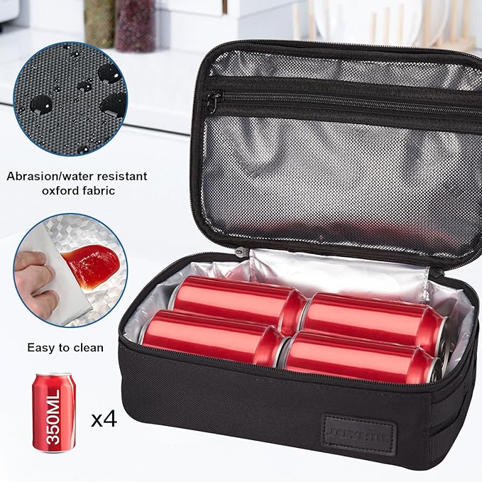 JOYHILL Tactical Lunch Box for Men, Small Reusable Lunch Bag Insulated Mini Cooler Bag with Handle for Office Work Picnic Beach, Black,4L