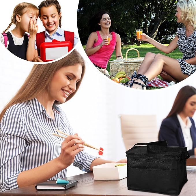 Nuogo 15 Pack Insulated Lunch Bags Bulk, Reusable Cooler Boxes, Leakproof Lunch Boxes Set, Waterproof Thermal Coolers, Insulated Beverage Bag for Women Men Work School Picnic Beach(Black)