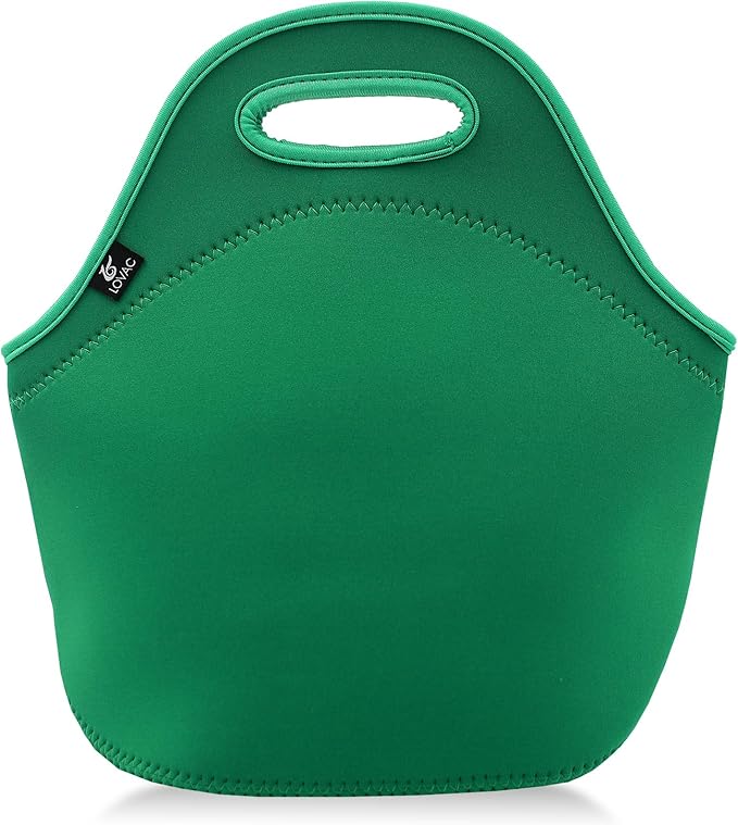LOVAC Neoprene Lunch Bag, Thick Insulated Lunch Bag - Durable & Waterproof Lunch Tote With Zipper For Outdoor Travel Work (Green)