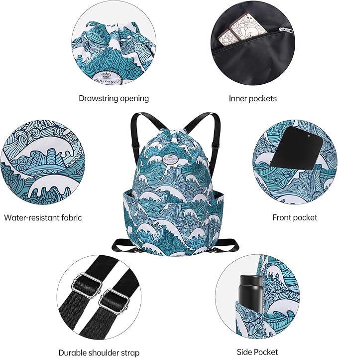 HUA ANGEL Floral Print Drawstring Bag - Lightweight Waterproof Cinch Sackpack with Side Pocket for Men & Women Travel Gym Bag