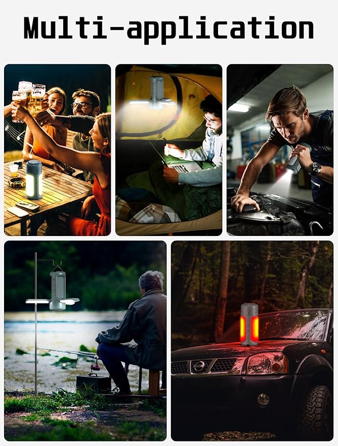 Foldable Camping Lantern with Bluetooth Speaker, Built-in Rechargeable 10000mAh Power Bank, LED Folding Camping Lights, 750Lm, 5 Modes, SOS, IP54 Waterproof, Portable Flashlight