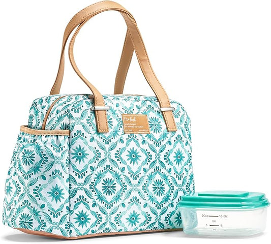 Fit & Fresh Lunch Bag For Women, Insulated Womens Lunch Bag For Work, Leakproof & Stain-Resistant Large Lunch Box For Women With Expandable Bottle Pocket, Zipper Closure Laketown Lunch Bag Aqua
