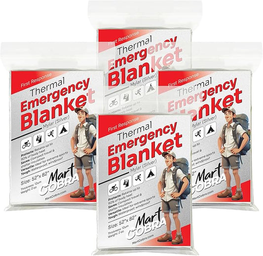 Emergency Blanket 4-Pack Space Mylar Blankets Survival Gear and Supplies Reusable Thermal Camping Hunting Essentials First Aid Car Emergency Kit Prepper Bug Out Bag Foil Warm Cat Cold Snow Winter