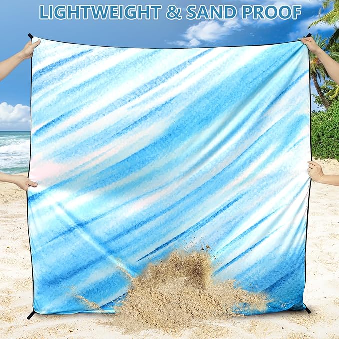Beach Blanket Waterproof Sandproof Beach Mat 79" X 83" /10'x9'for 2-8 Adults Quick Drying Outdoor Picnic Mat Beach Accessories for Travel, Camping, Hiking
