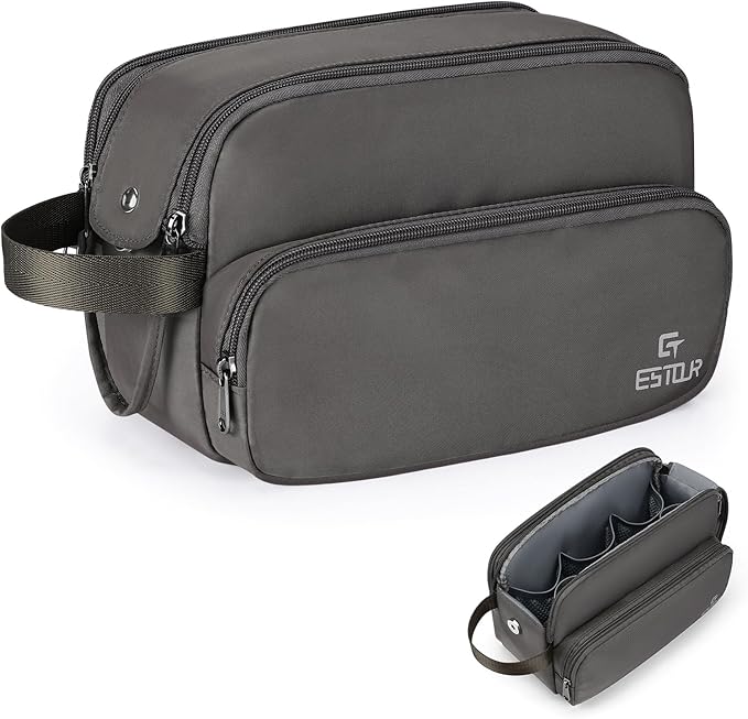 Toiletry Bag for Men, Travel Toiletry Bag Travel Essentials, Dopp Kit Water-resistant Shaving Bag,Bathroom Bag Toiletries Organizer, Mystery Gray(Polyster)