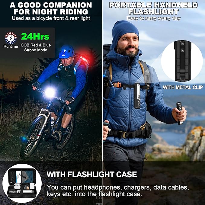 Rechargeable Flashlights High Lumens - 20,000LM Super Bright Small Pocket Magnetic Flashlight, 8 Modes LED Tactical Flash Light, Dual Button Powerful Flashlight for Camping (1, Pure Black)