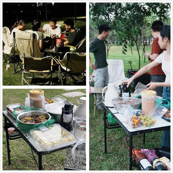 Titanker Folding Camping Table 3ft, Folding Picnic Table, Camp Tables Portable, 50% Extra Side Space, Outdoor Patio Table, RV/Car Camping Essentials, Aluminum Light & Solid