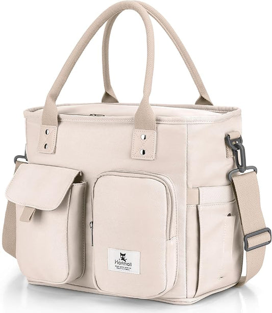 Hafmall Insulated Lunch Bag for Adults,Big lunch box for men, Wide Opening Insulated Bag with Shoulder Strap, Reusable Adult Lunch Bag For Work, Picnic(Beige)