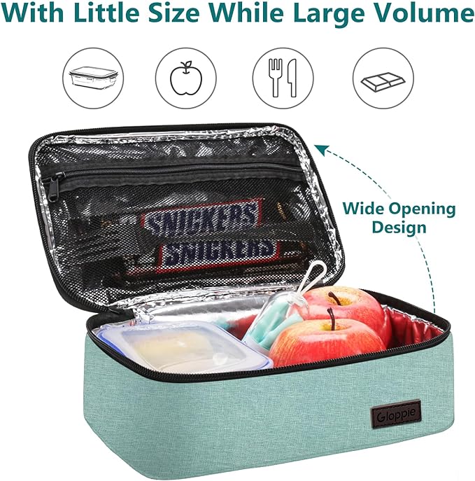 Gloppie Little Lunch Bag Small Insulated Lunch Box for Women Kids Lunchbox Mini Lunchbag Portable Cooler Bags Petty Lunch Pail Reusable Snack Container, Green