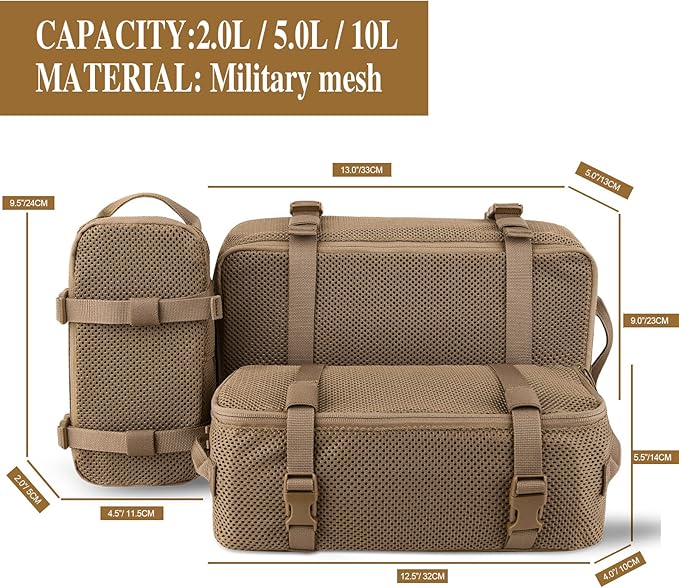 PETAC GEAR 3 PCS Tactical Modular Packing Cubes, Large Capacity Mesh Storage Bag,Outdoor Travel Organize Storage Pouches Bags.