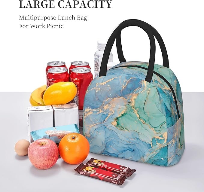 Blue Marble Lunch Bag Lunch Box for Women Men Boys Girls, Reusable Insulated Lunch Tote Bag, Leakproof Thermal Cooler Sack Food Handbags High Capacity for Work School Picnic Camping Gifts