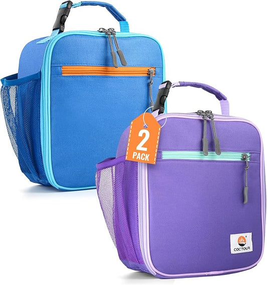 Lunch Box Kids,2 Packs Insulated Lunch Bag for Girls Boys,Soft Bag Mini Cooler Back to School Thermal Reusable Lunch Bag for Work School Picnic (Blue & Purple)