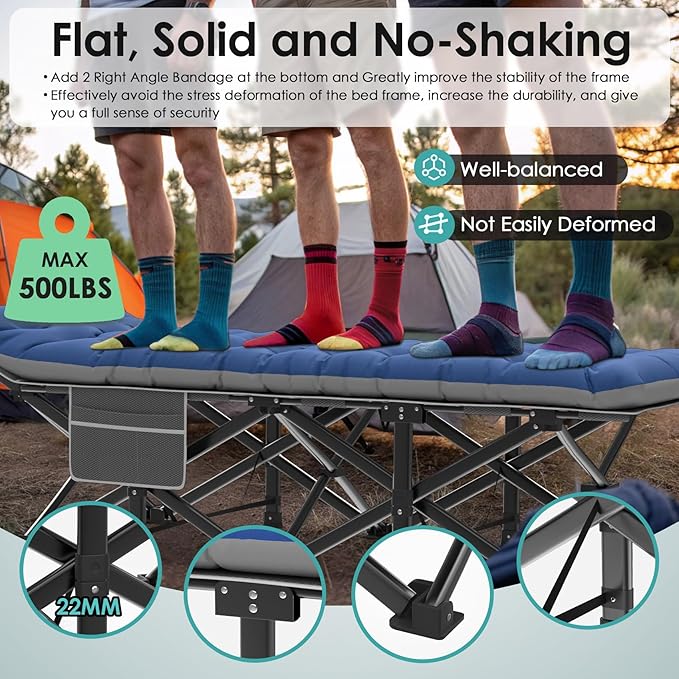 Suteck Camping Cot, 32In XXL Folding Camping Cot Heavy Duty Sleeping Bed for Adults 1200D Double Layer Oxford Cots for Camping W/Pilllow Mattress Carry Bag for Home Office Nap Beach Travel, 500LBS