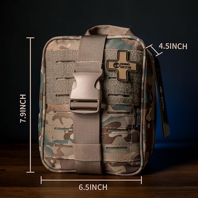 RHINO RESCUE IFAK Trauma Kit with C-A-T Tourniquet, Tactical First Aid Kit Molle Pouch for Military, Combat, Car, Camping, Hiking, Travel， FSA HSA Eligible (Camo)