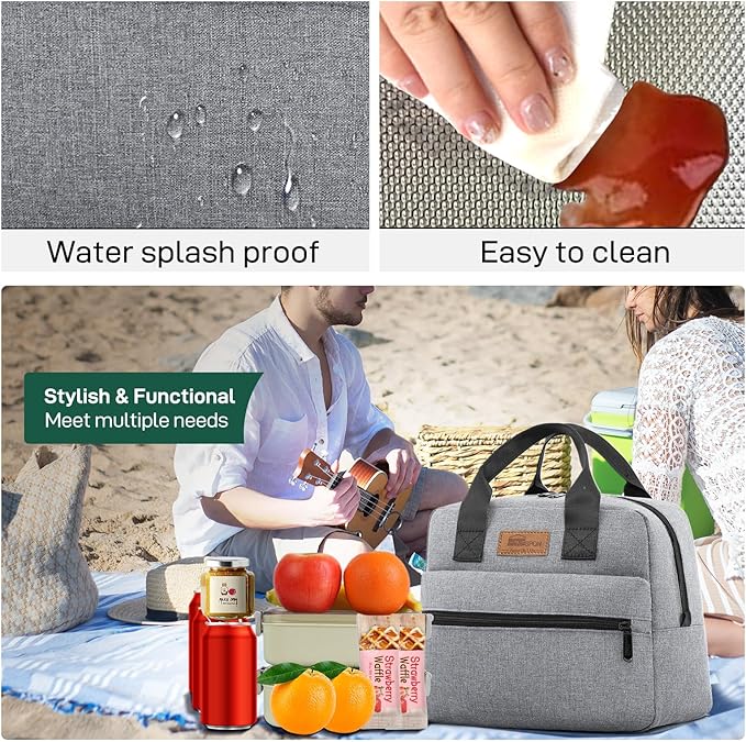 HOMESPON Insulated Lunch Bag for Women Men Lunch Box Cooler Lunch Tote for Work Picnic (Grey)