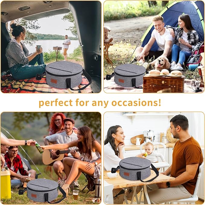 Round Food Warmer Electric Casserole Carrier - Large Heated Lunch Bag for Car Truck, 12V/24V/110V, Thermos for hot food for Potluck Cookouts Parties Picnic,Pie Carrier Bag
