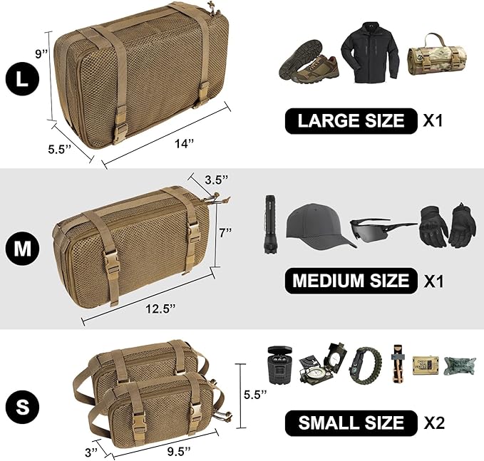 4 Set Tactical Packing Cubes ，Compressible Mesh Duffle Storage Bag,Portable Edc Molle Pouch Organizer.